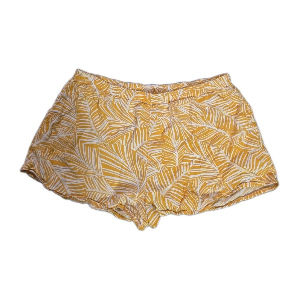 Shade & Shore Orange White Tropical Leaf Linen Blend Pull On Shorts Size XL EUC